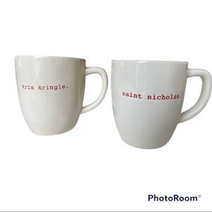 Rae Dunn SAINT NICHOLAS & KRIS KRINGLE Red Letter Coffee Mugs